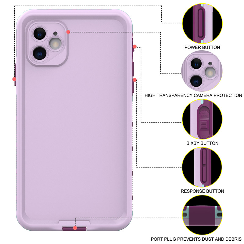 водонепроницаемый корпус полностью водонепроницаемый iPhone11 водонепроницаемый корпус (фиолетовый) с чистым цветом задней крышки