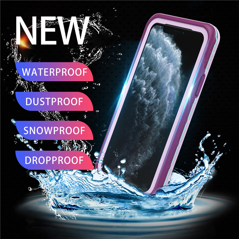 Iphone 11 pro чехол водонепроницаемый чехол для телефона для пляжа iphone pro водонепроницаемый чехол (фиолетовый) с сплошной задней крышкой