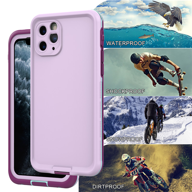 Iphone 11 pro чехол водонепроницаемый чехол для телефона для пляжа iphone pro водонепроницаемый чехол (фиолетовый) с сплошной задней крышкой