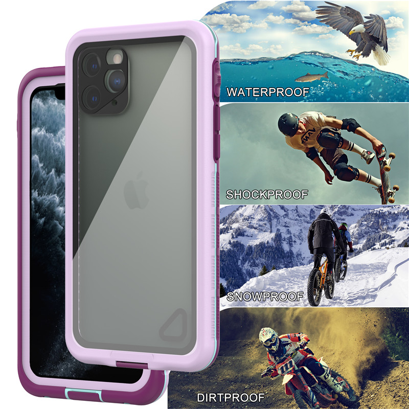 лучший защитный чехол для водонепроницаемых мобильных телефонов для iphone 11 pro (фиолетовый), с прозрачным задним крышкой