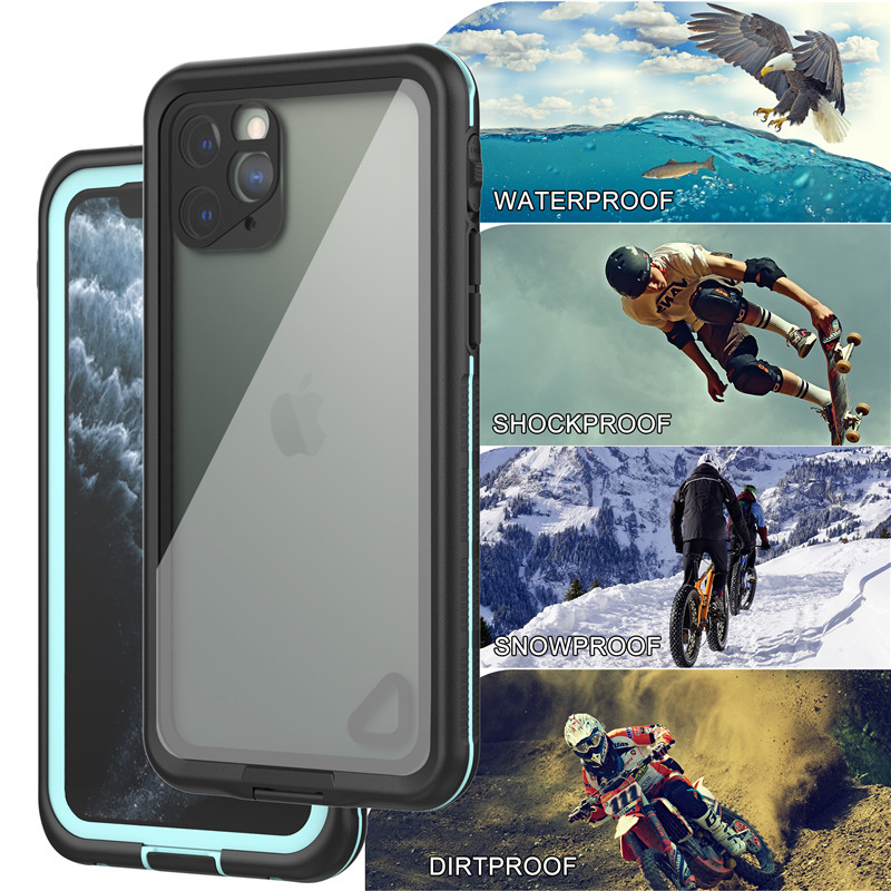 Водонепроницаемый сотовый чехол iphone 11 pro водонепроницаемый непромокаемый водонепроницаемый iphone 11 pro (синий) с прозрачной задней крышкой