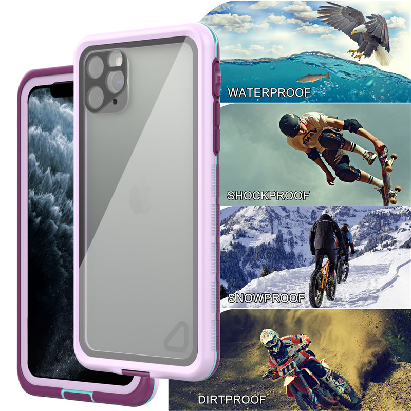 11 pro max мобильный корпус бессмертный водонепроницаемый iphone корпус (фиолетовый) с прозрачным задним крышкой