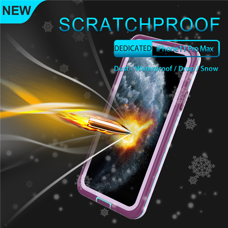 спасательный iphone 11 pro max мобильный корпус яблони подводный iphone корпус водонепроницаемый телефон поддержка (фиолетовый), с чистым цветом задней крышки